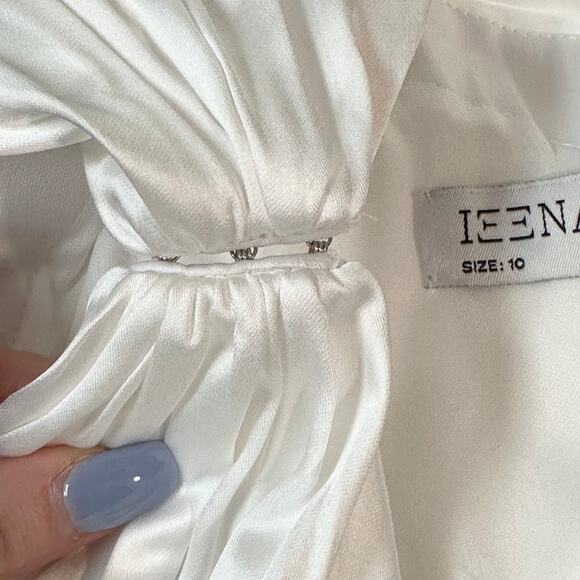 Ieena for Mac Duggal One Shoulder Draped Dress Satin Maxi Long Formal Gown White - Picture 15 of 16